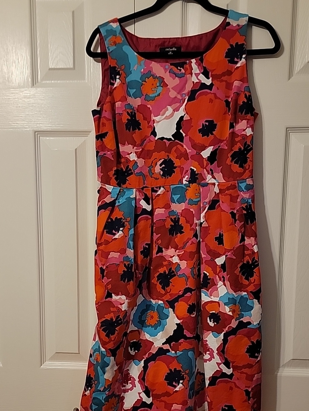 Rafaella Sleeveless Floral Midi Dress in Red, Blue, Pink